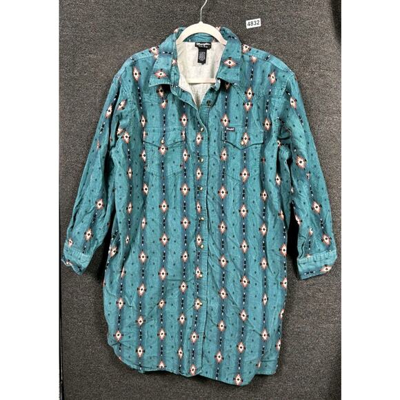 Wrangler Retro Checotah Cordury Shirt Dress Womens Size XL Dk Teal Pearl Snap - Picture 1 of 8